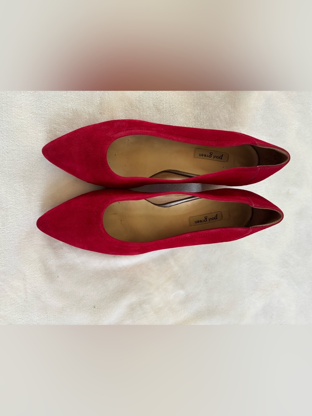 Paul Green Red Suede Pointed Toe Block Heel Pumps Size 7.5/EU 38Low Heel Classic - Picture 2 of 9